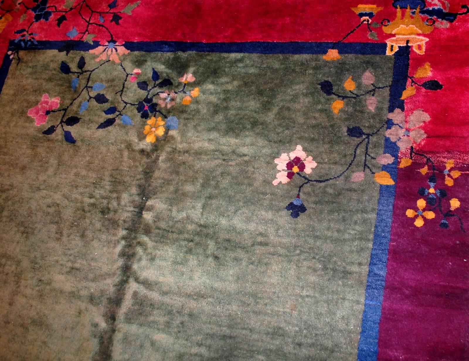 Handmade Antique Art Deco Chinese Rug, 1920s, 1B466 In Good Condition In Bordeaux, FR