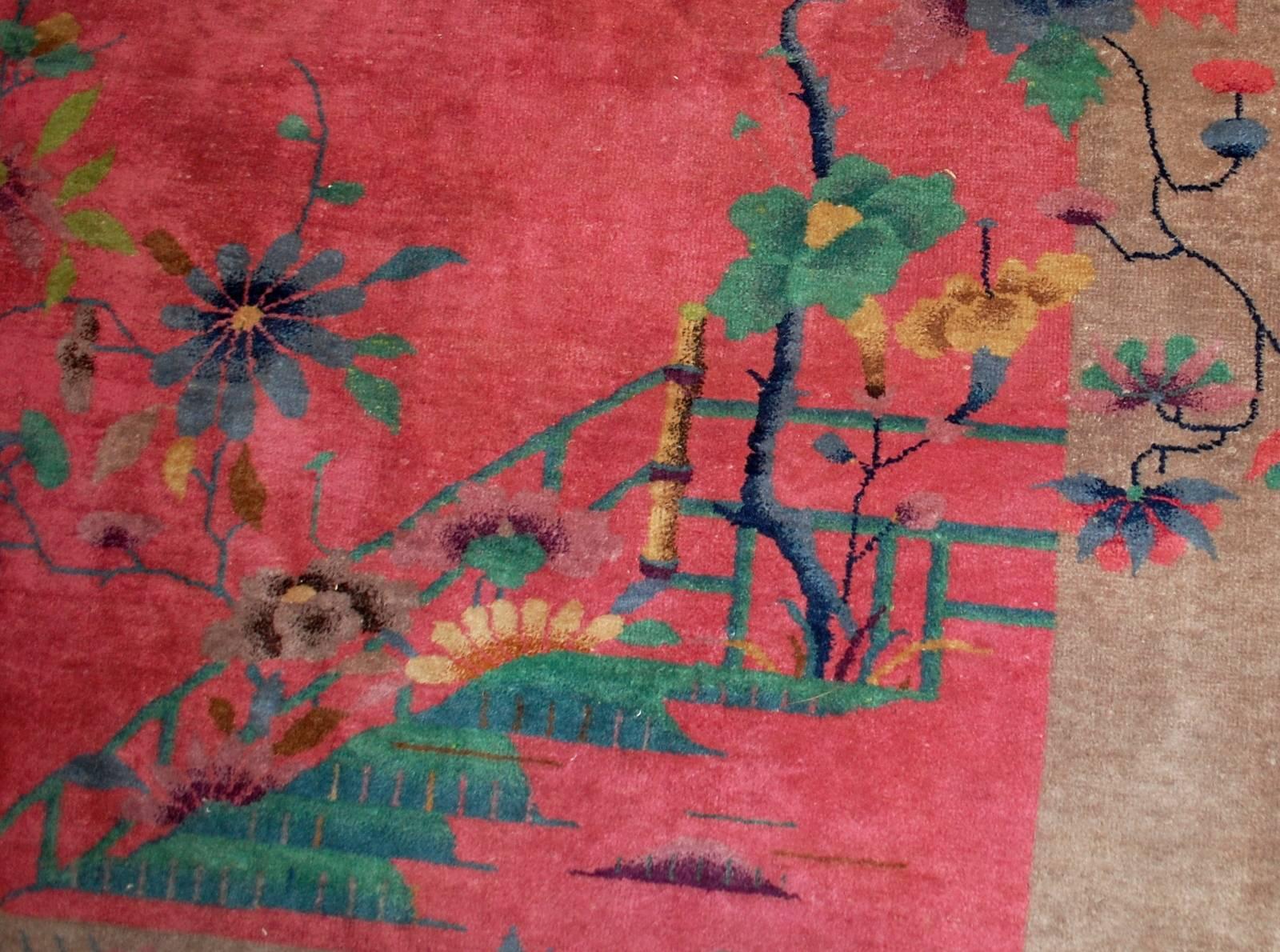 Handmade Antique Art Deco Chinese Rug, 1920s, 1B467 In Good Condition In Bordeaux, FR