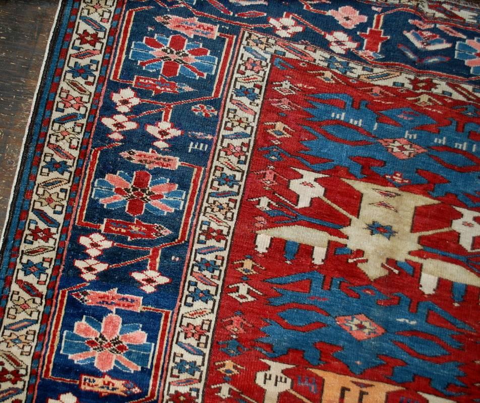Uzbek Handmade Antique Caucasian Azerbaijani Shirvan Rug, 1880s, 1B491 For Sale
