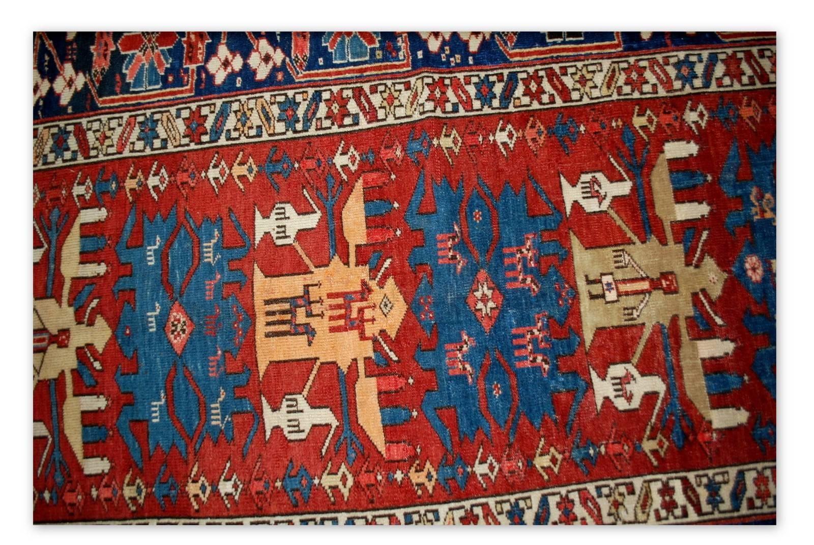 Handmade Antique Caucasian Azerbaijani Shirvan Rug, 1880s, 1B491 In Good Condition For Sale In Bordeaux, FR