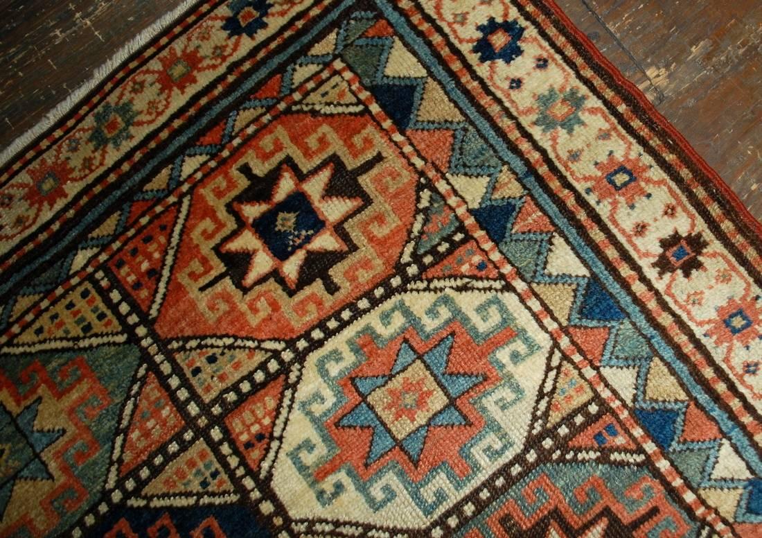 Antique handmade Caucasian Kazak Mohan rug in great condition. This rug has typical Mohan geometric design. Very nice soft shades and tribal design. The wool on this type of rugs is very soft which is saying about its quality. This rug has been