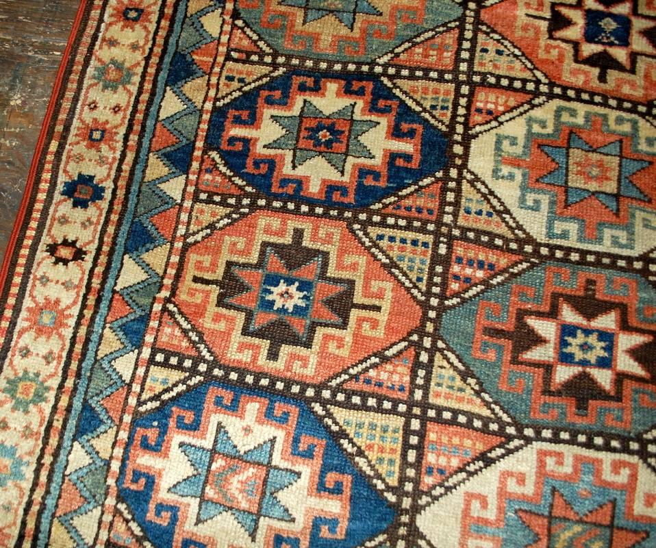 19th Century Handmade Antique Caucasian Kazak Mohan Rug, 1880s, 1B493