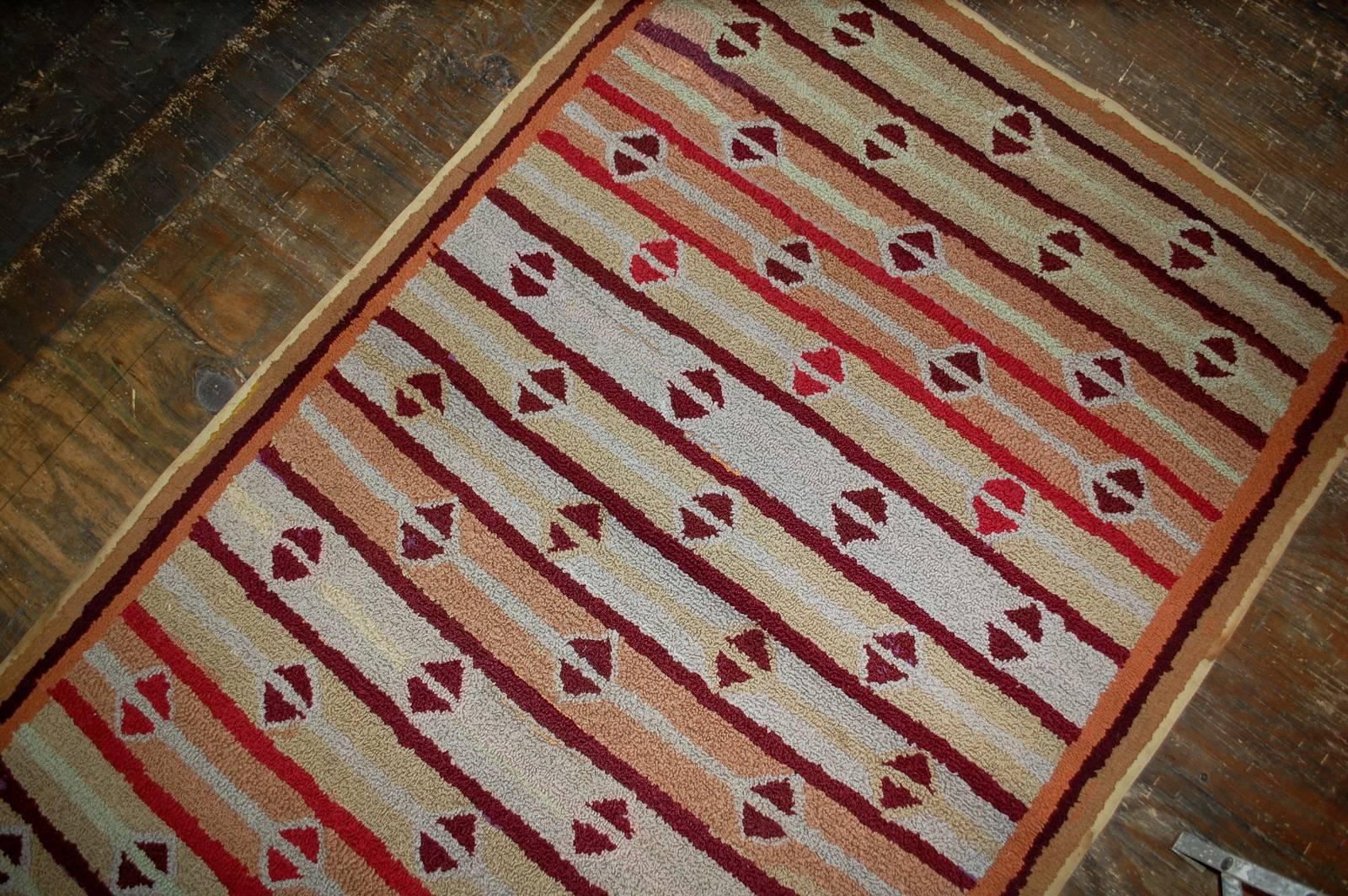 Hand-Knotted Handmade Antique American Hooked Rug, 1890s, 1B506 For Sale