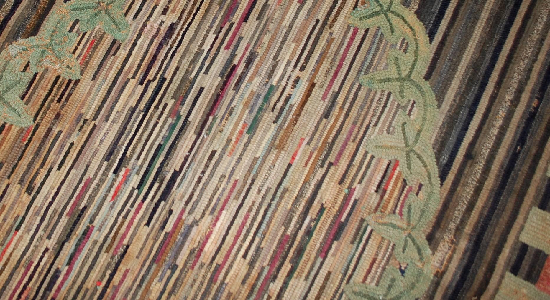 Wool Handmade Antique American Hooked Rug, 1880s, 1B511 For Sale
