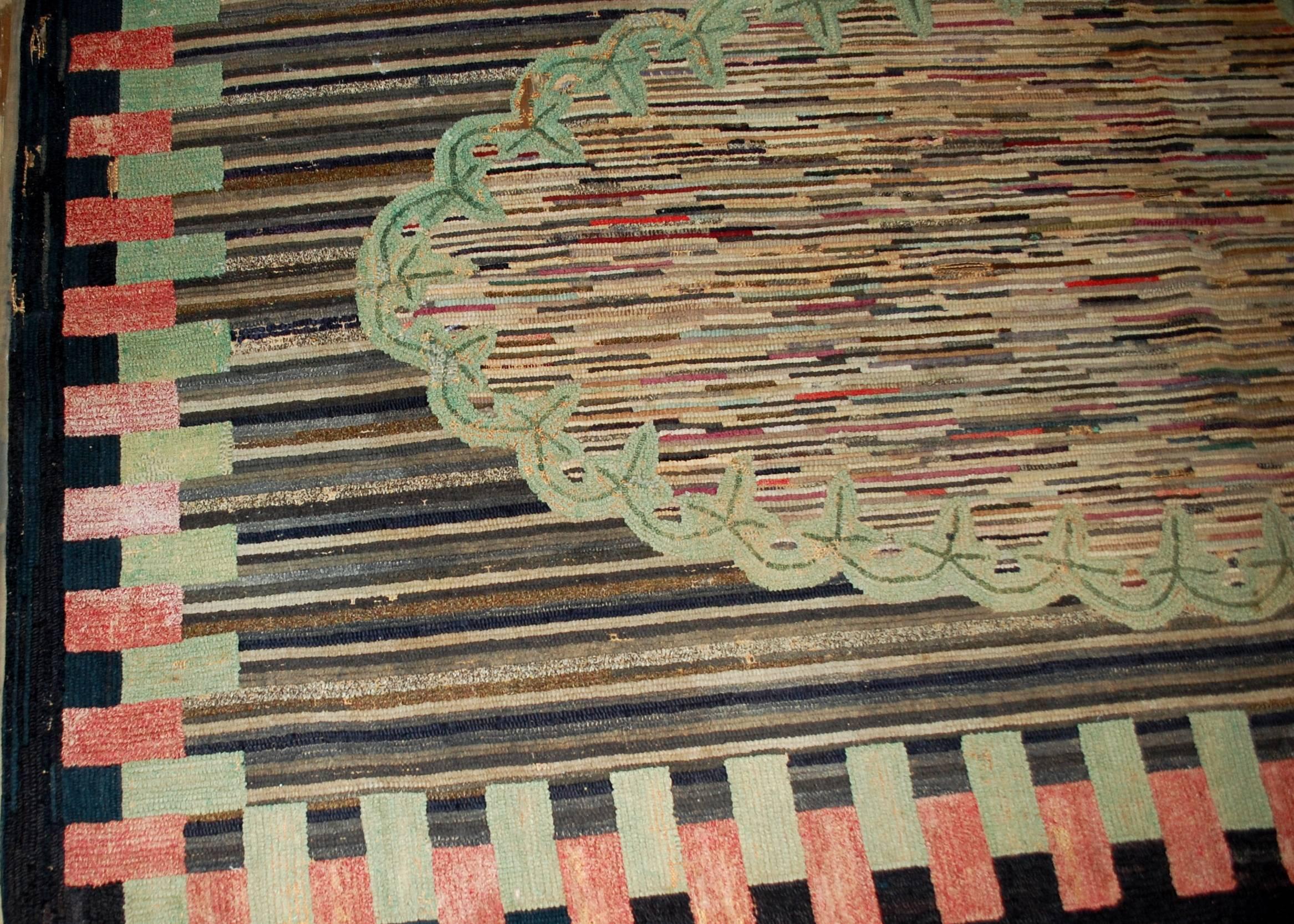 Hand-Knotted Handmade Antique American Hooked Rug, 1880s, 1B511 For Sale