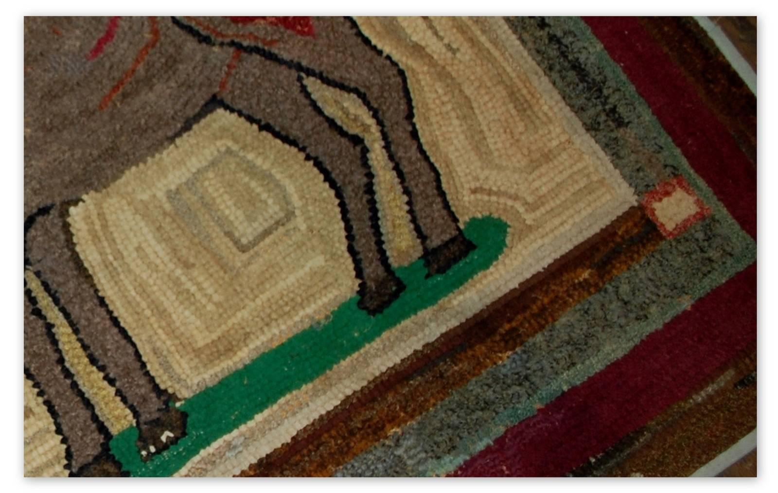 Handmade Antique Square American Hooked Rug, 1880s In Good Condition In Bordeaux, FR