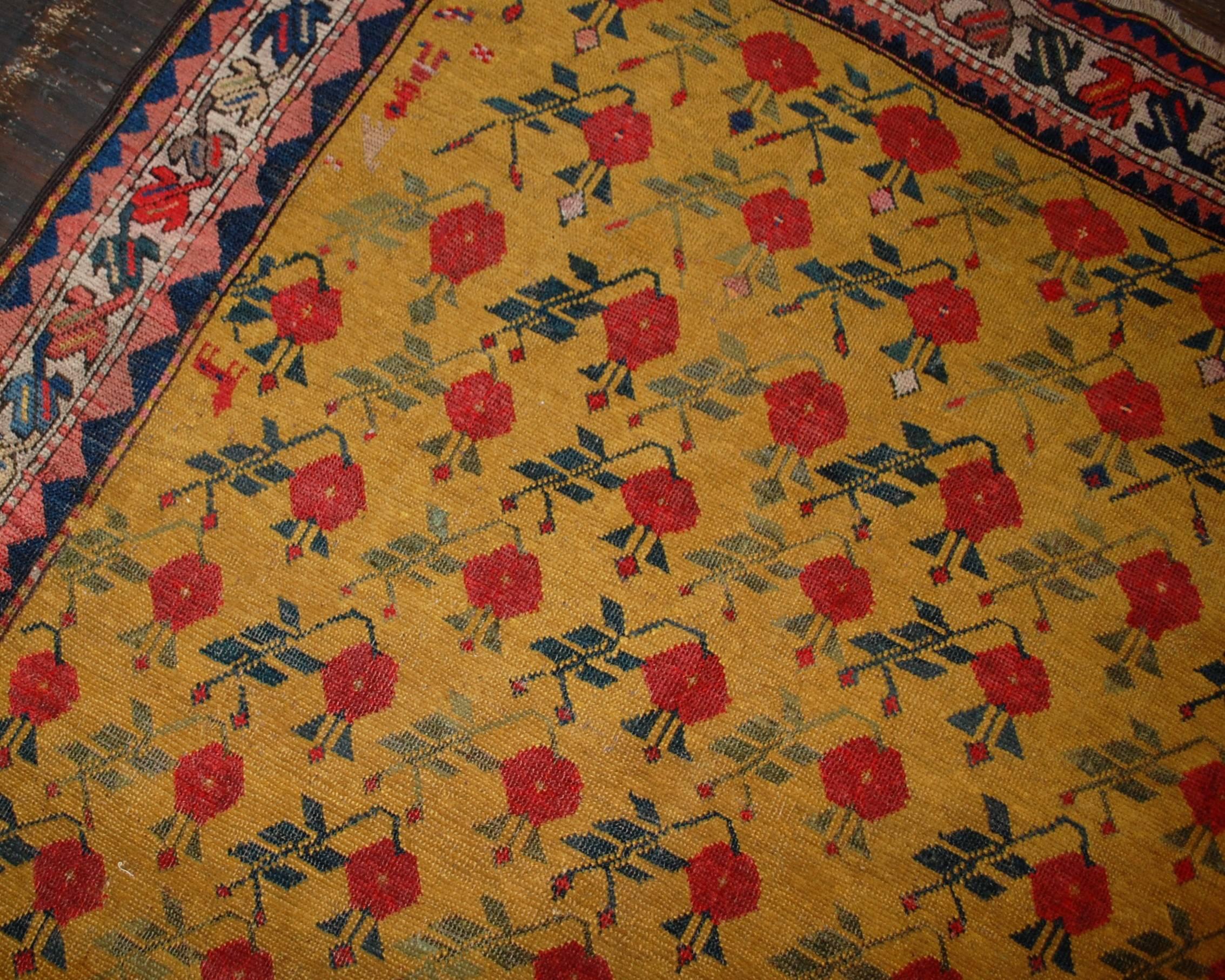 Hand-Knotted Handmade Antique Caucasian Karabagh Rug, 1880s