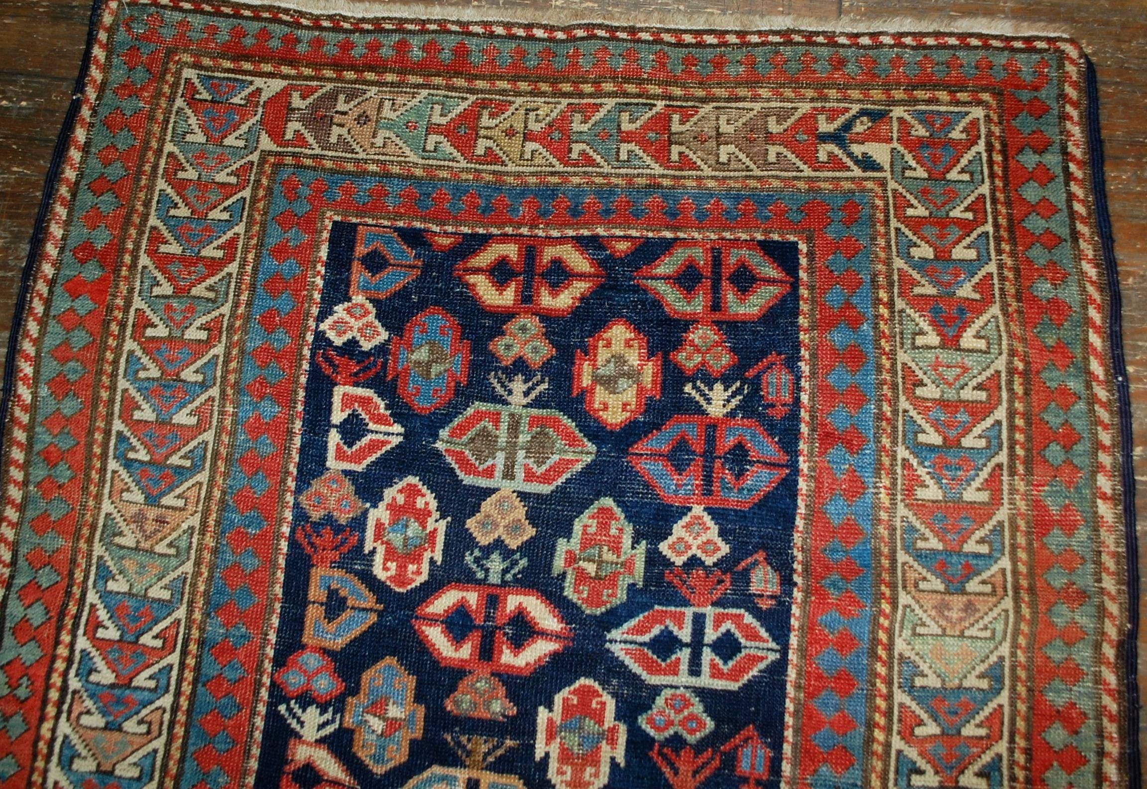 Hand-Knotted Handmade Antique Caucasian Gendje Rug, 1880s, 1B519 For Sale