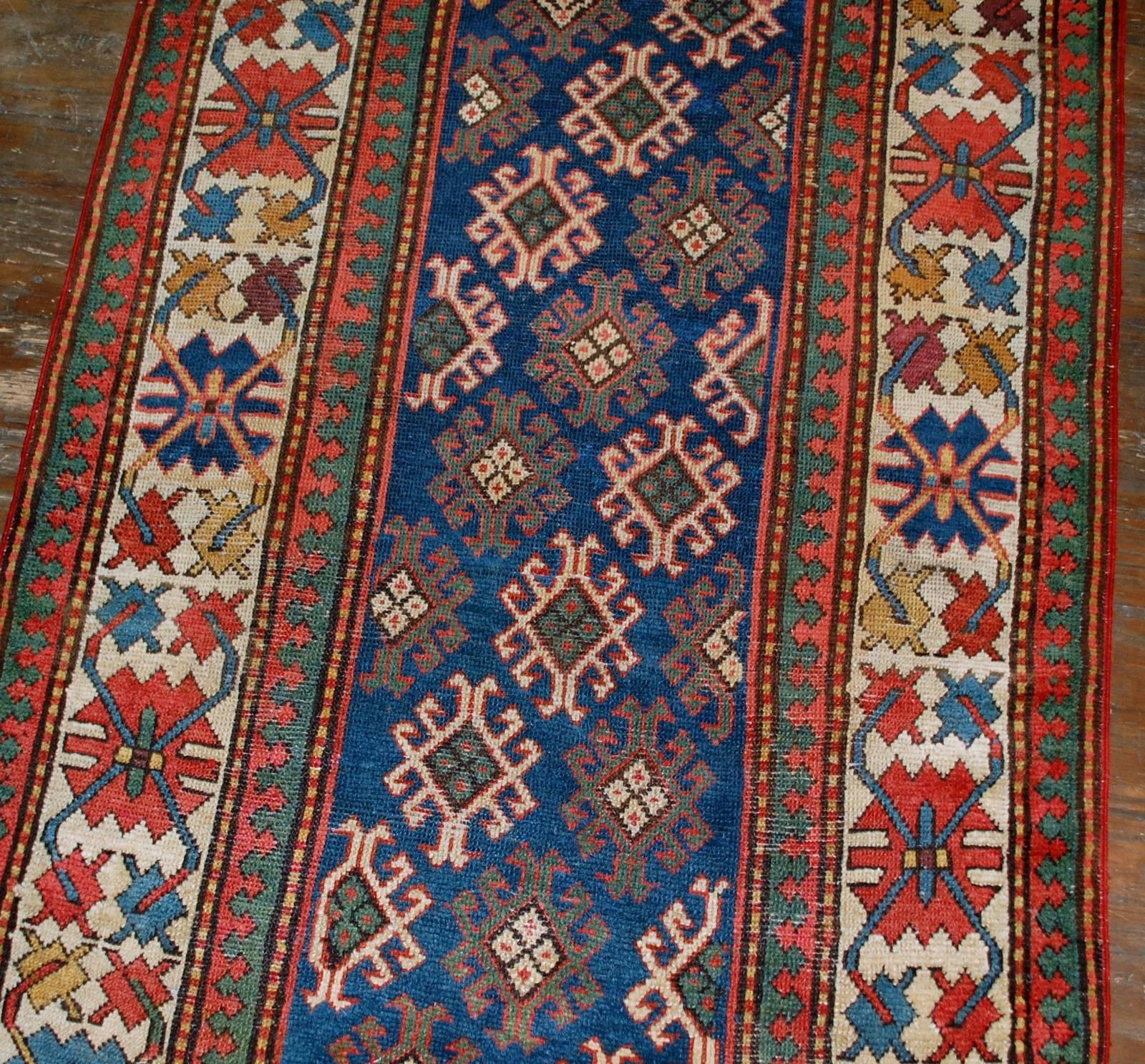 Hand-Knotted Handmade Antique Caucasian Gendje Rug, 1880s For Sale