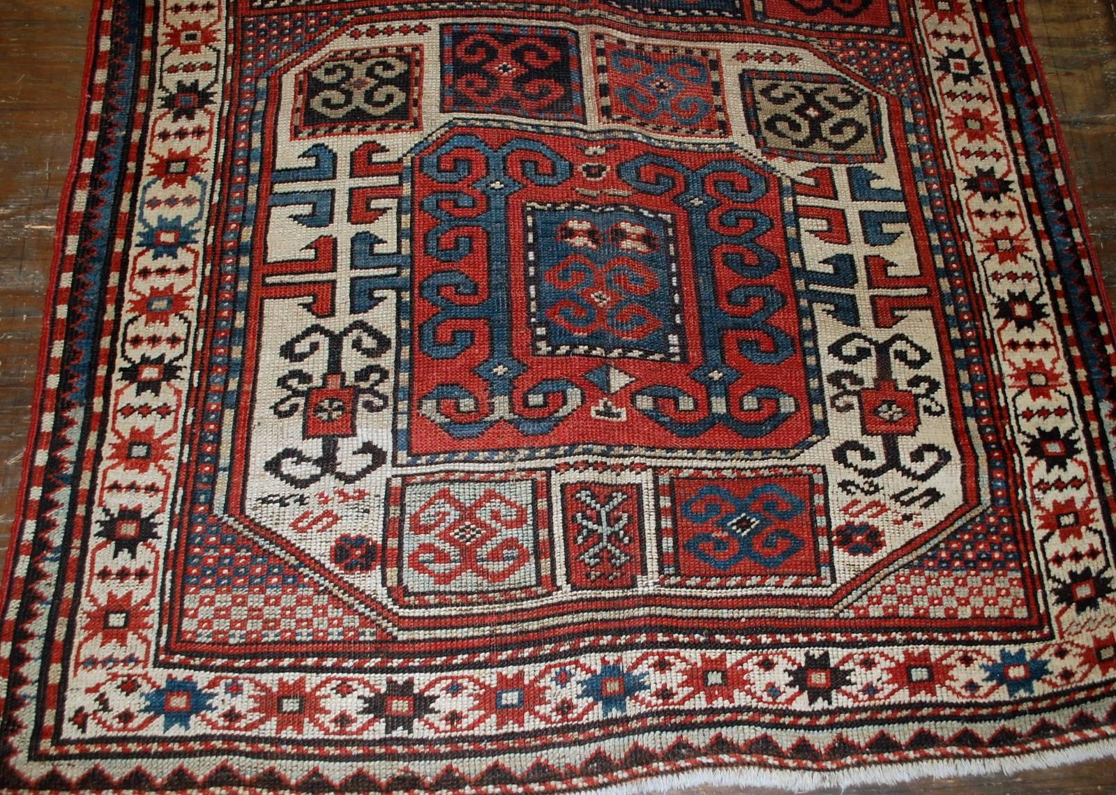 Handmade Antique Caucasian Karabagh Rug, 1880s, 1B523 In Good Condition In Bordeaux, FR