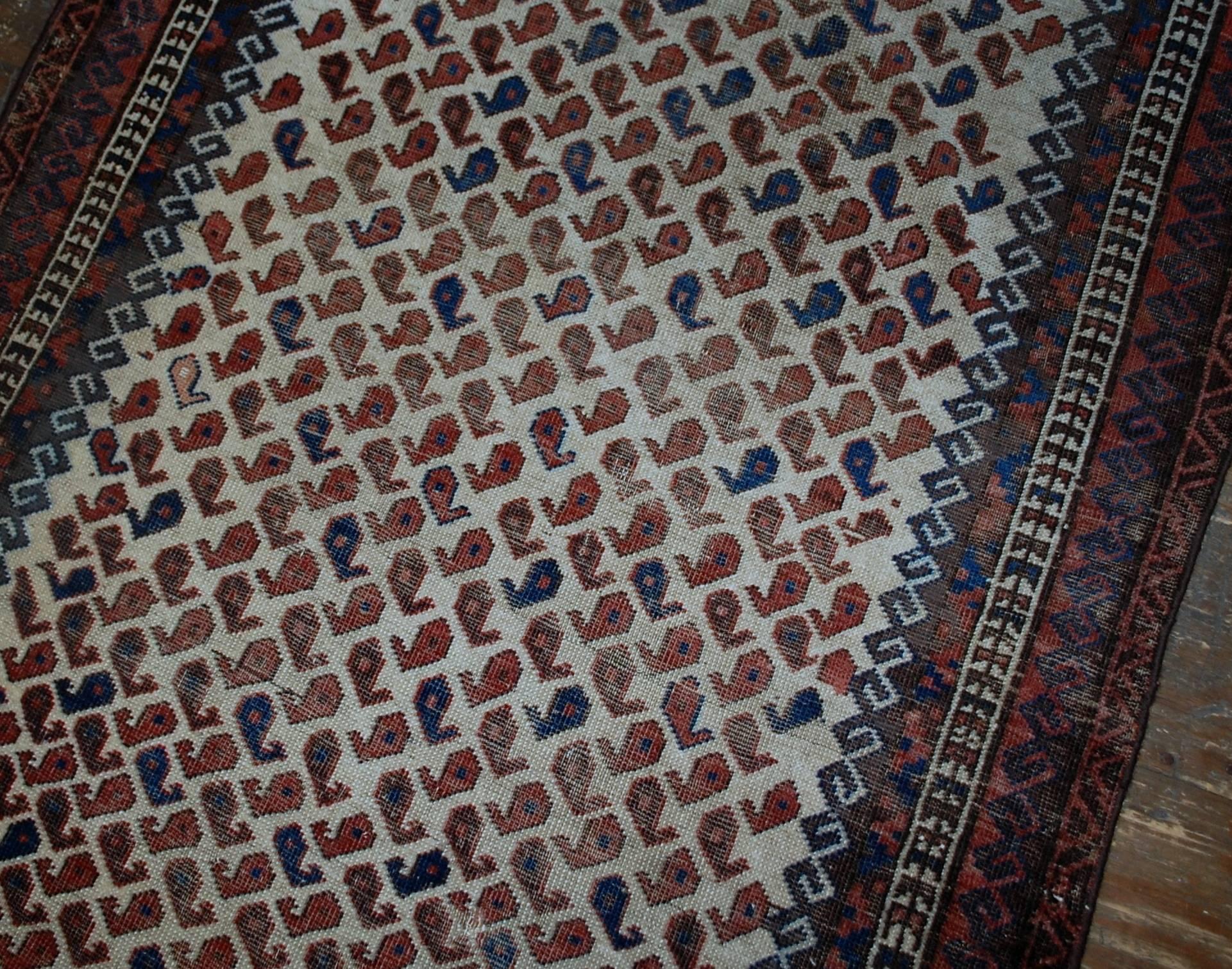 Handmade Antique Afghan Baluch Rug, 1880s, 1B527 2