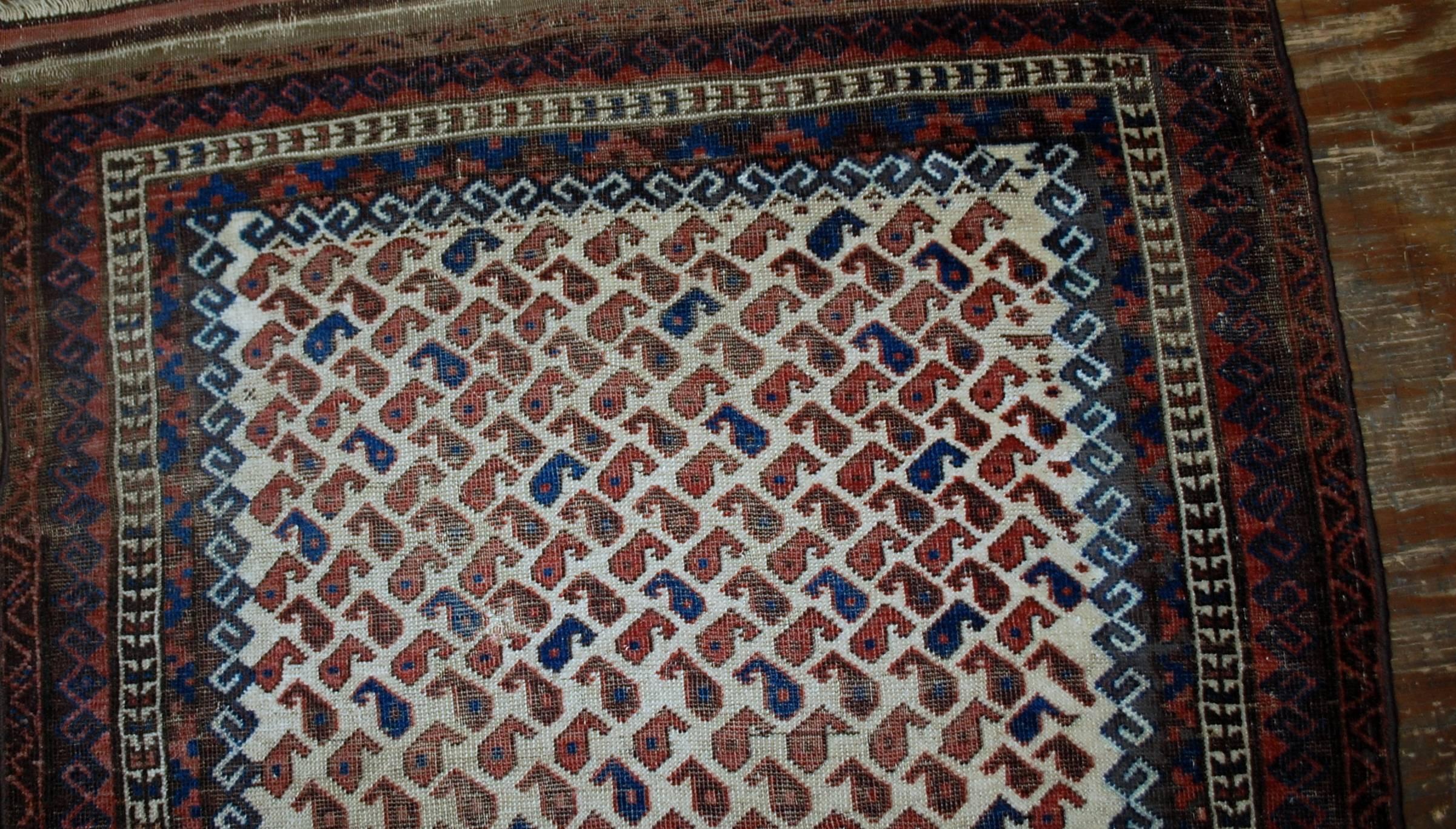 Handmade Antique Afghan Baluch Rug, 1880s, 1B527 In Fair Condition In Bordeaux, FR