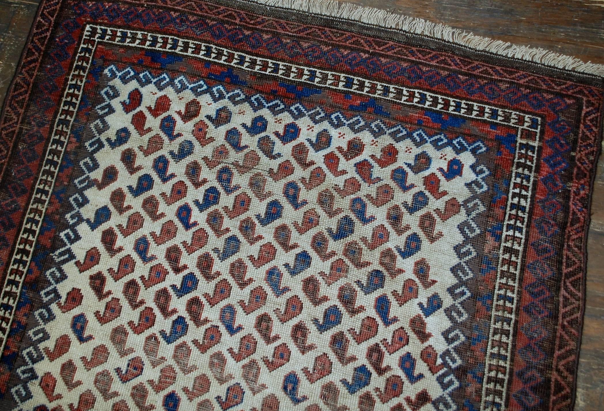Handmade Antique Afghan Baluch Rug, 1880s, 1B527 1