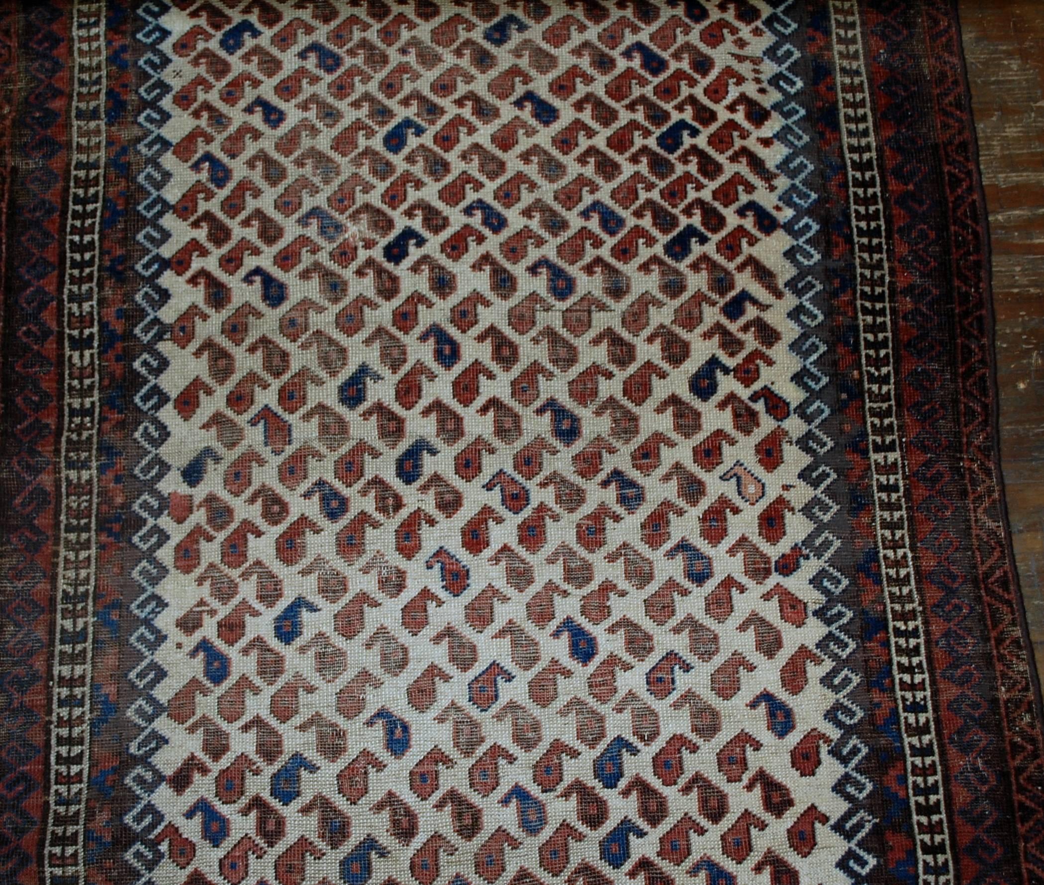 Hand-Knotted Handmade Antique Afghan Baluch Rug, 1880s, 1B527