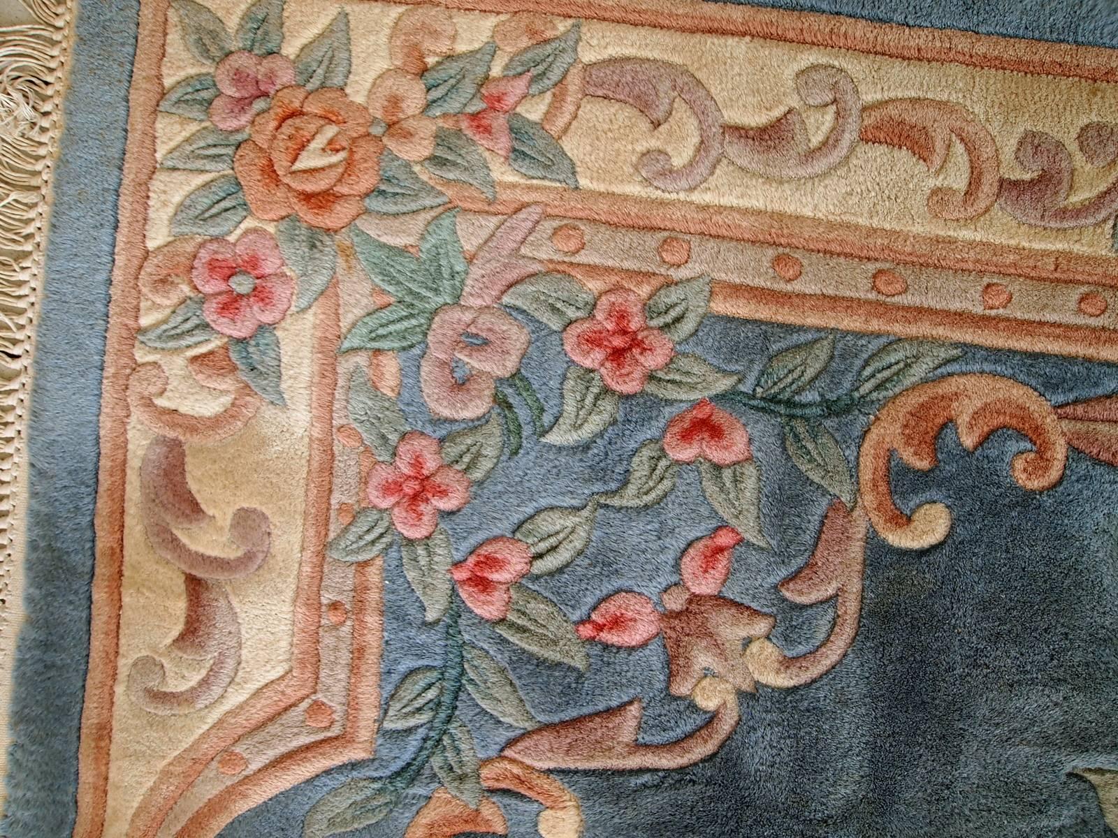 Handmade Vintage Art Deco Chinese Rug, 1970s, 1C465 1