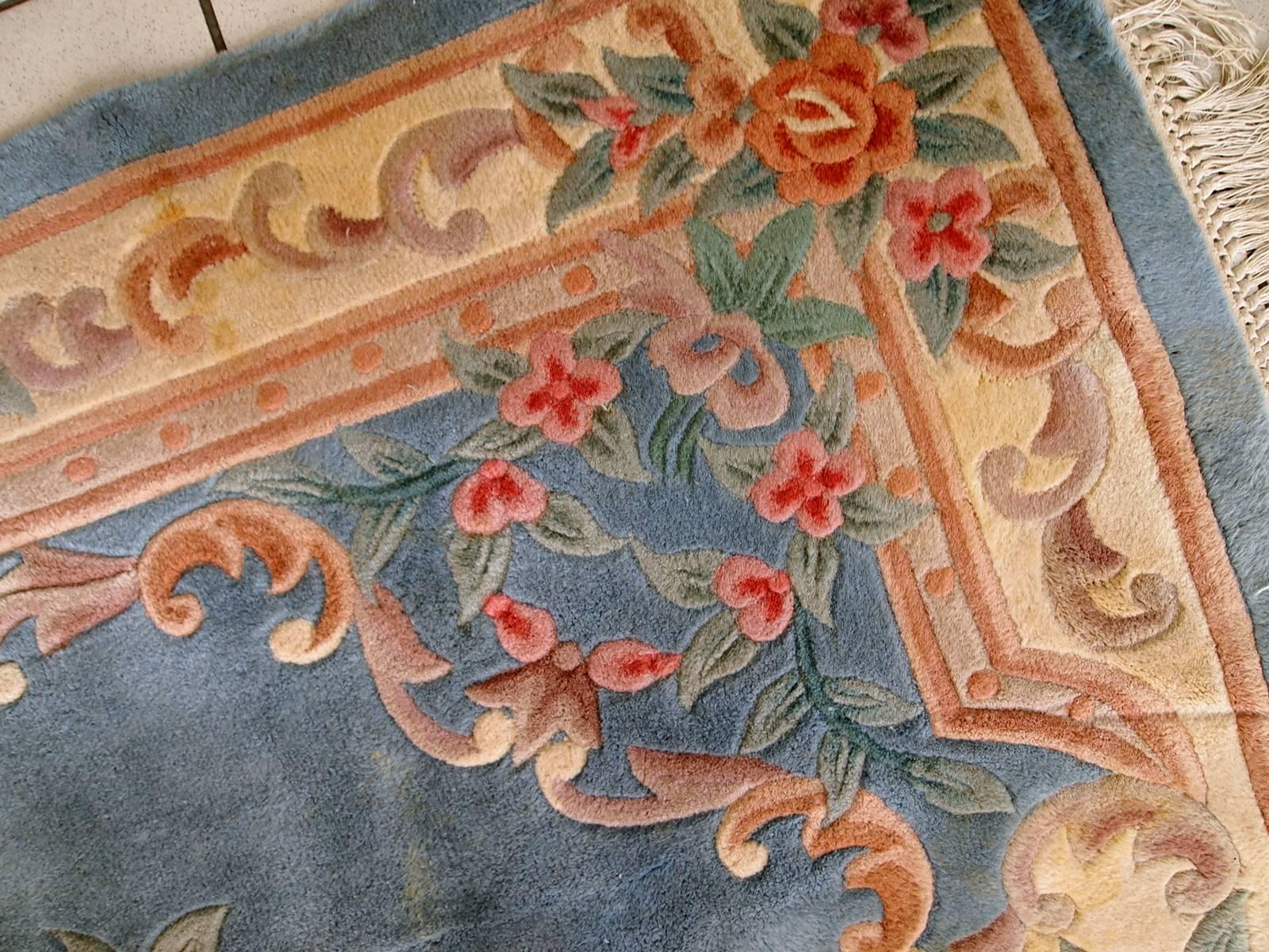 Handmade Vintage Art Deco Chinese Rug, 1970s, 1C465 In Good Condition In Bordeaux, FR