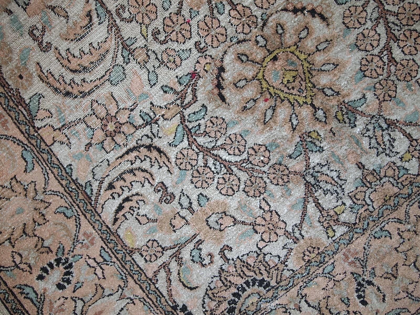Tappeto vintage fatto a mano in seta indiana Indo - Tabriz, anni '50, 1C469 in vendita 1