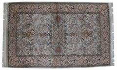 Vintage Silk Indo-Tabriz Rug, Floral Design, Beige & Peach, 1950 - 1C469