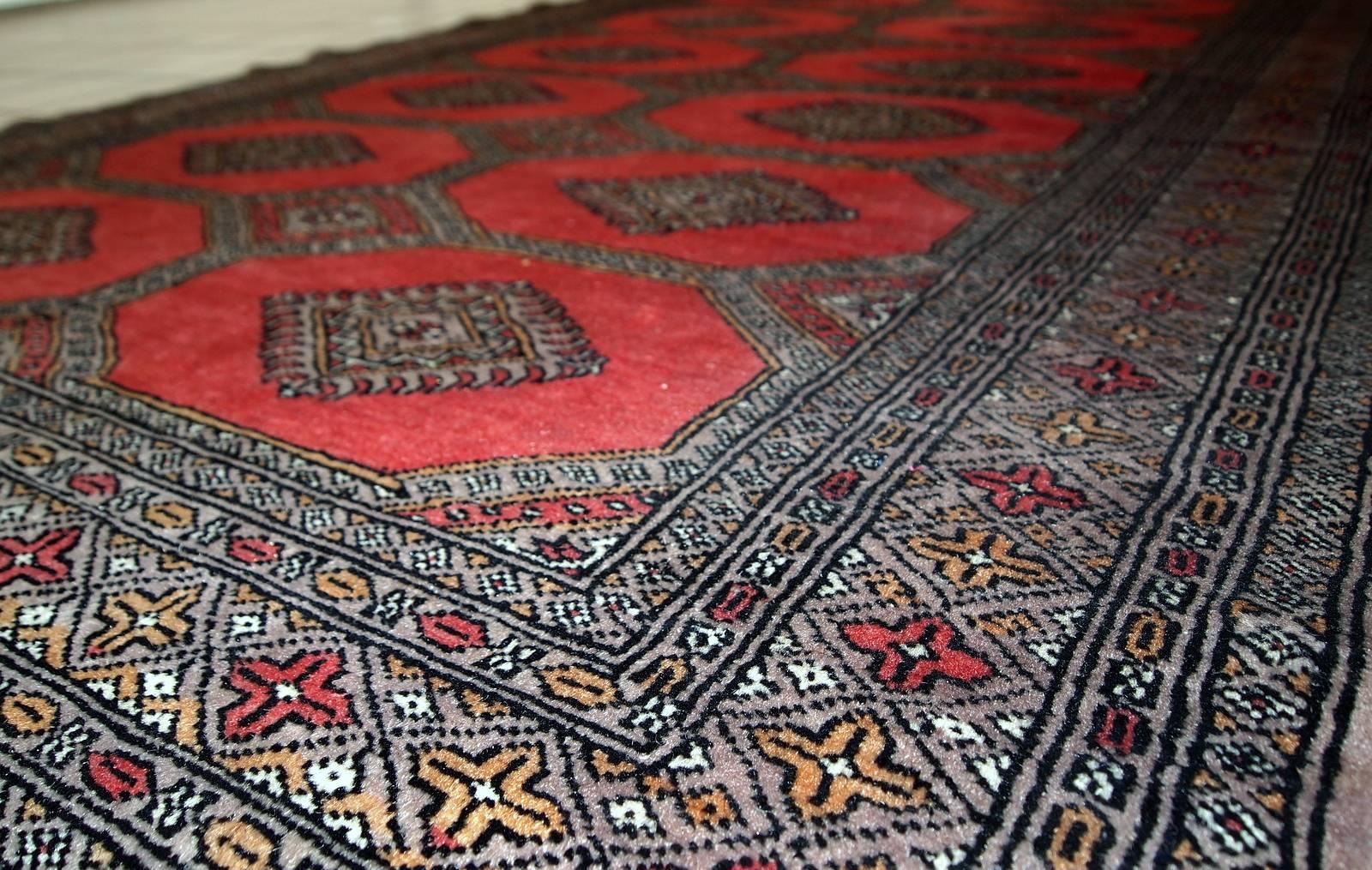 Hand-Knotted Handmade Vintage Uzbek Bukhara Rug, 1970s, 1C474