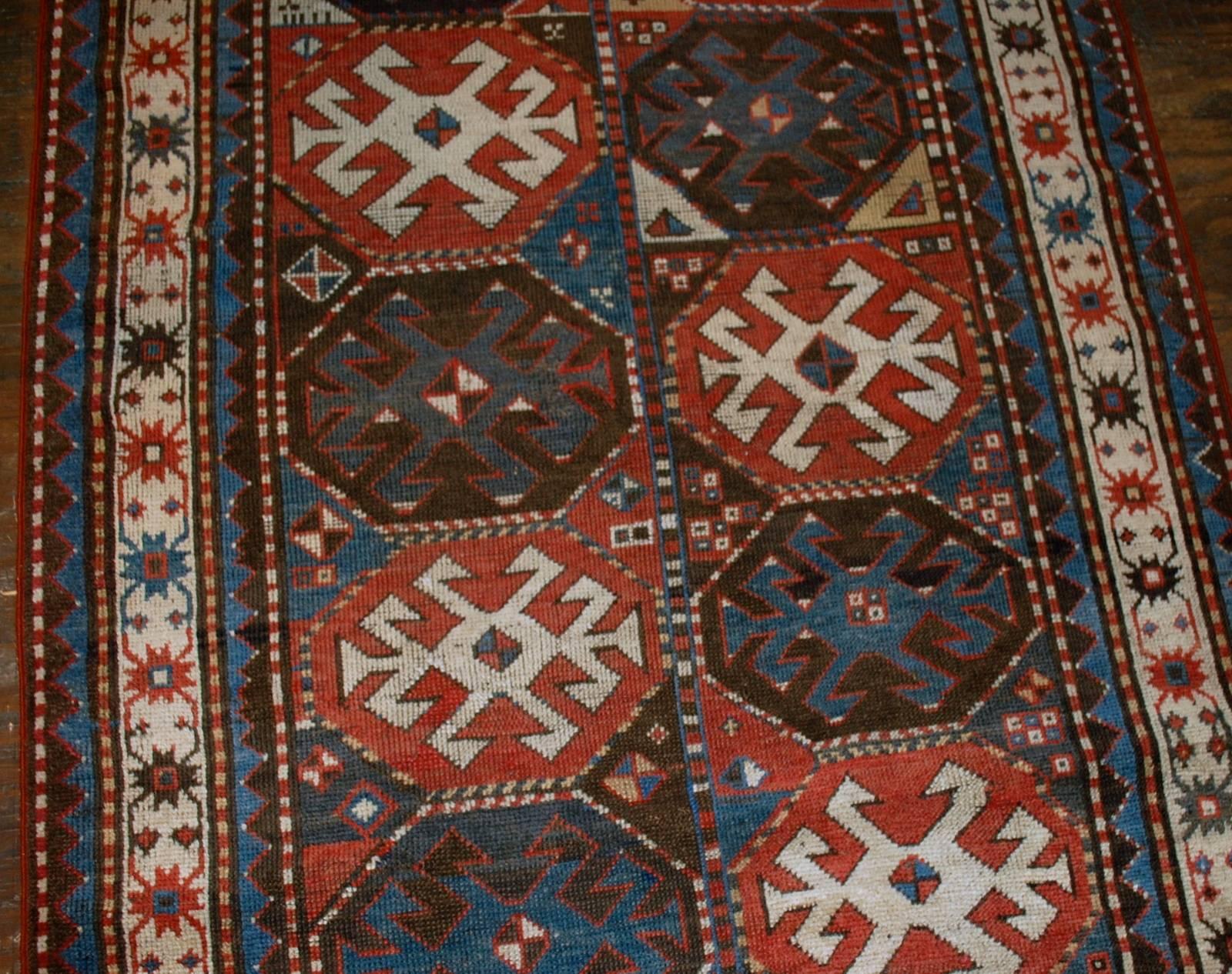 Handmade Antique Caucasian Kazak Mohan Rug, 1880s, 1B521 In Good Condition In Bordeaux, FR