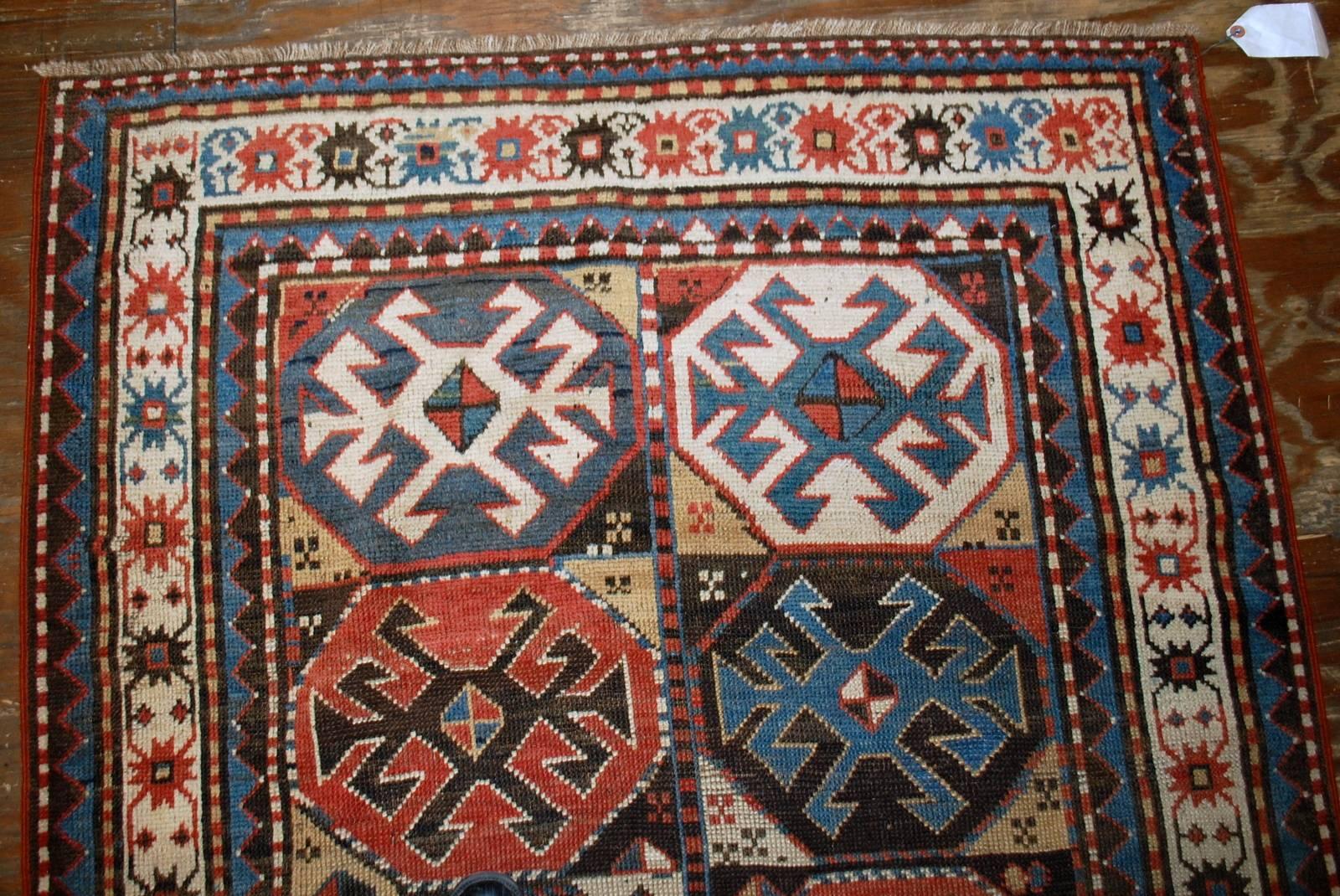 Armenian Handmade Antique Caucasian Kazak Mohan Rug, 1880s, 1B521
