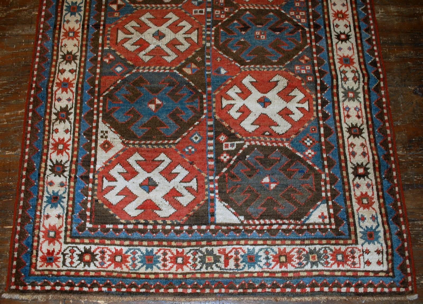 19th Century Handmade Antique Caucasian Kazak Mohan Rug, 1880s, 1B521