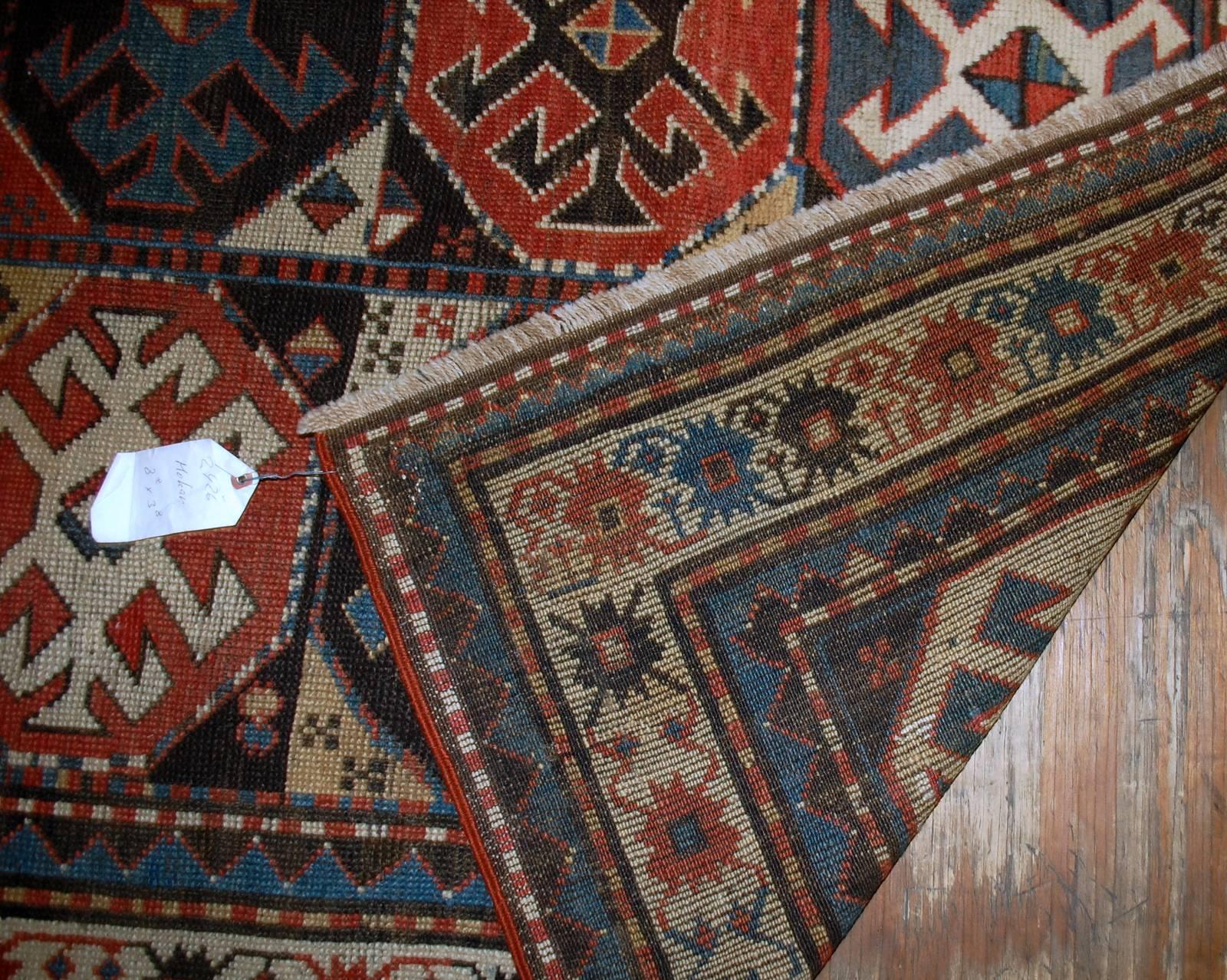 Wool Handmade Antique Caucasian Kazak Mohan Rug, 1880s, 1B521