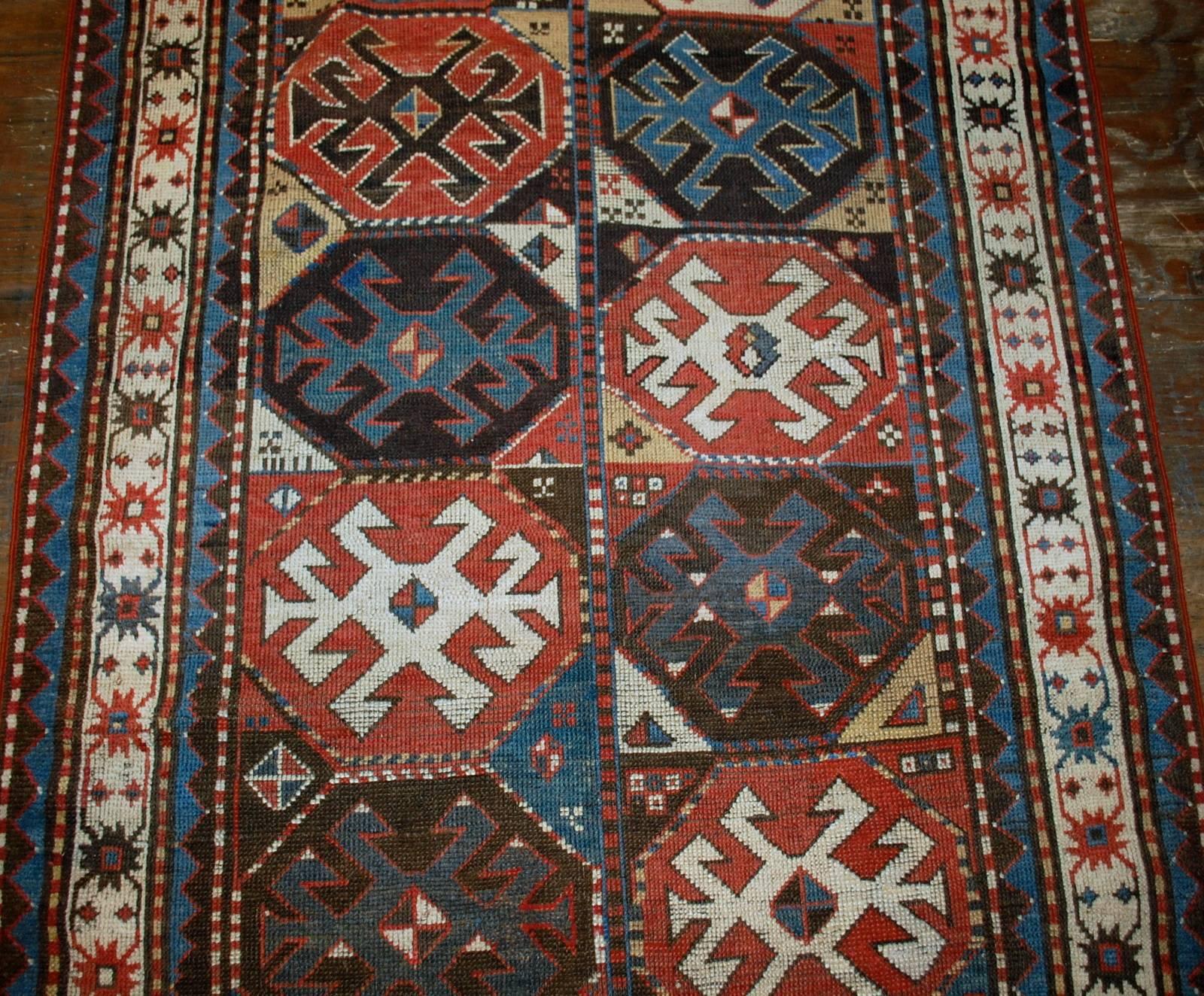 Hand-Knotted Handmade Antique Caucasian Kazak Mohan Rug, 1880s, 1B521