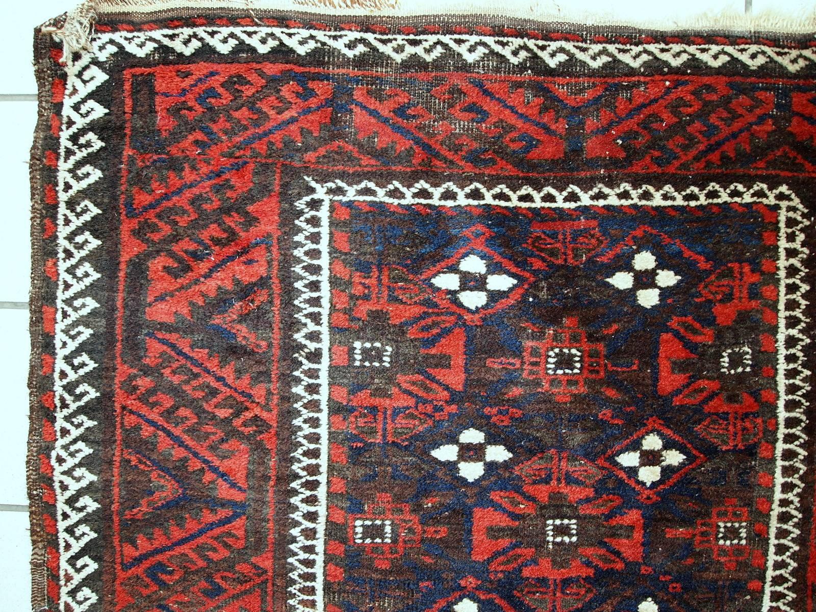 Hand-Knotted Handmade Antique Afghan Baluch Rug, 1920s, 1C489