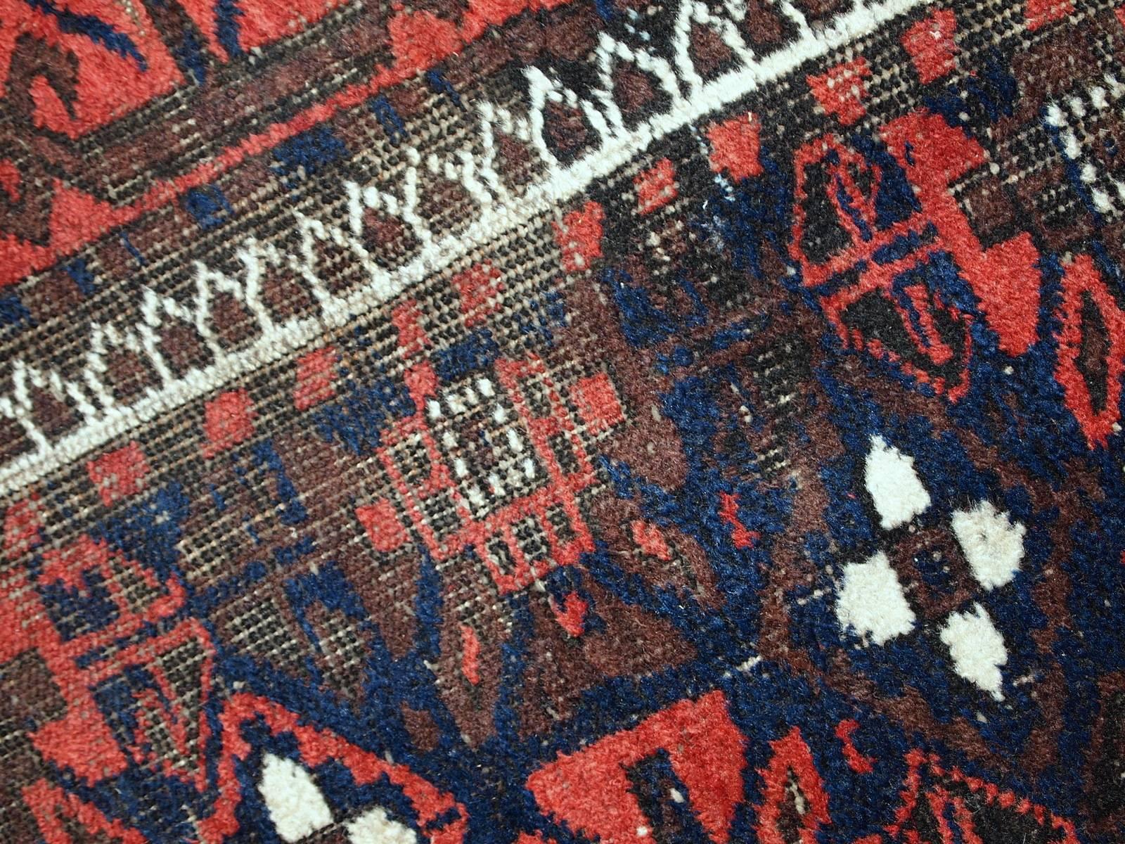 Wool Handmade Antique Afghan Baluch Rug, 1920s, 1C489