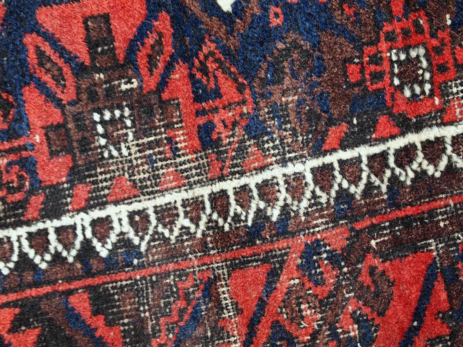 Handmade Antique Afghan Baluch Rug, 1920s, 1C489 1