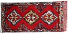 Vintage Handmade Turkish Yastik Rug, Wool, Geometric Design, 1950 - 1C496