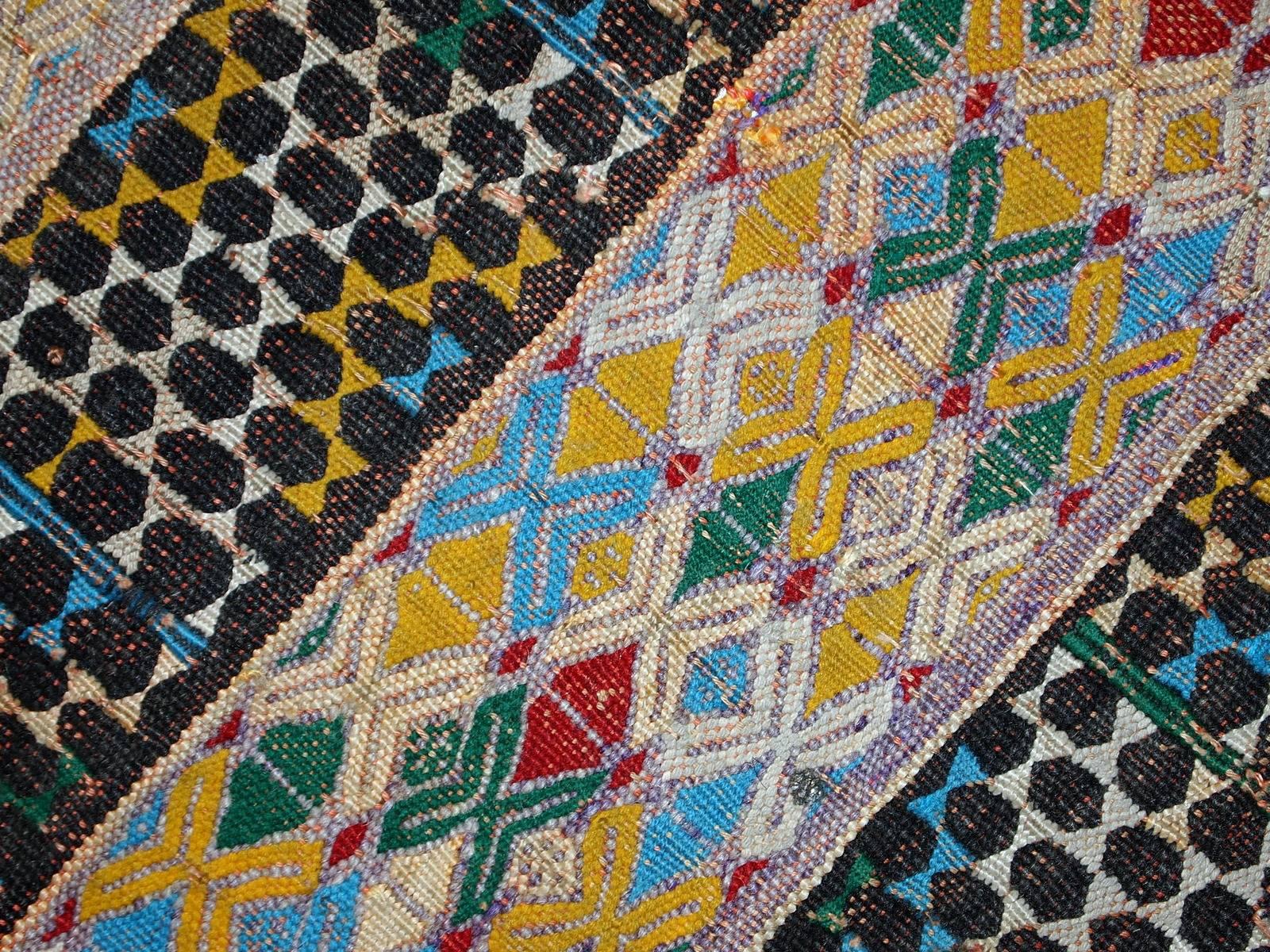 Handmade Vintage Tunisian Flat-Weave Kilim, 1950s, 1C497 1
