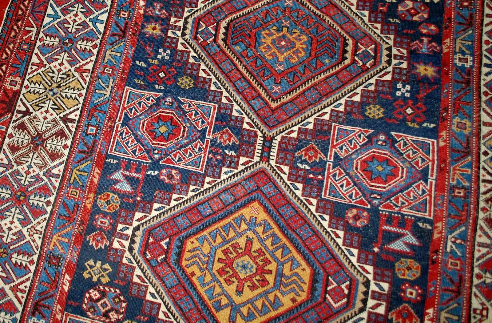 Wool Handmade Antique Caucasian Shirvan Rug, 1880s