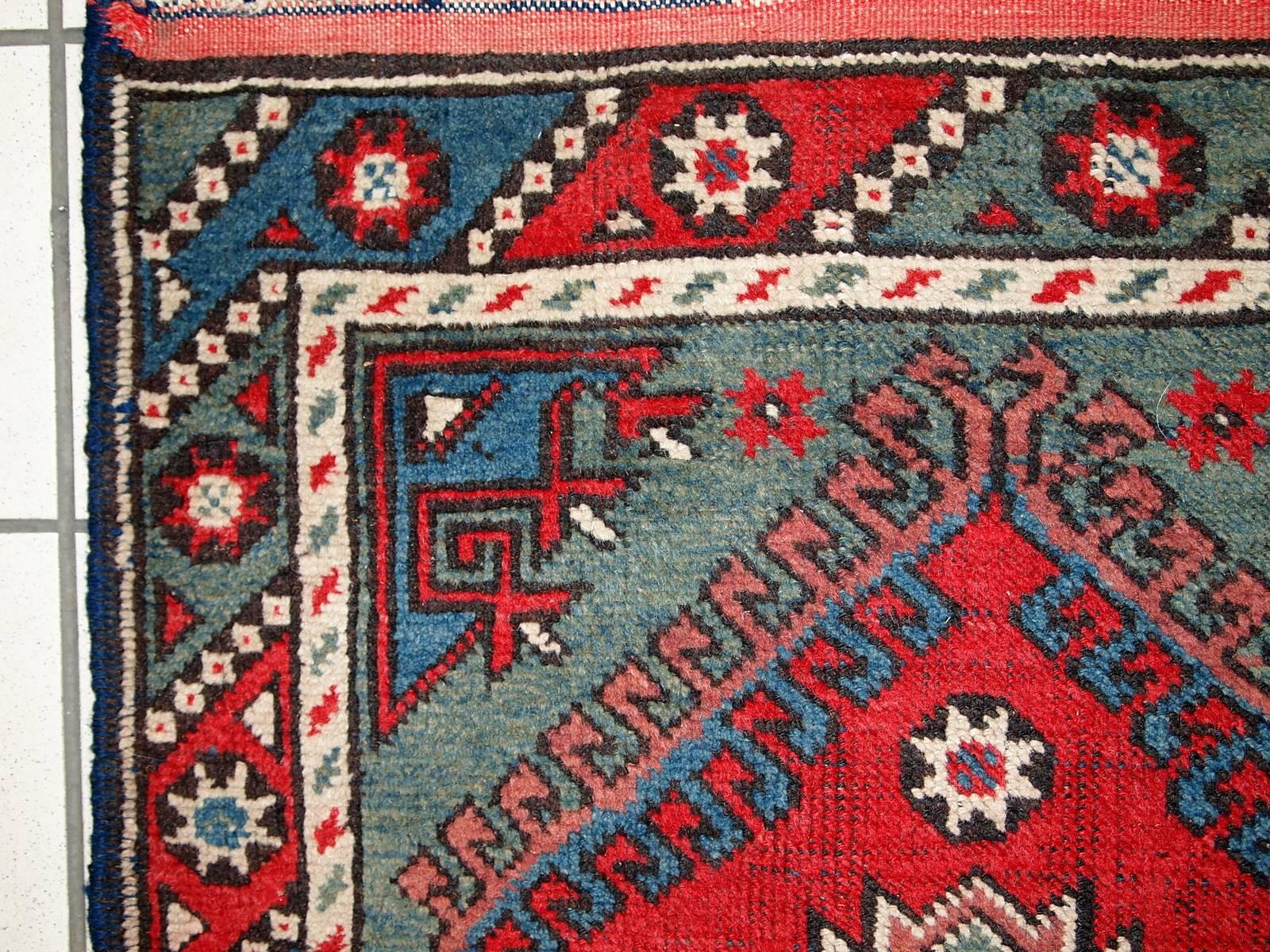 Hand-Knotted Handmade Antuque Turkish Anatolian Rug, 1920s, 1C513 For Sale