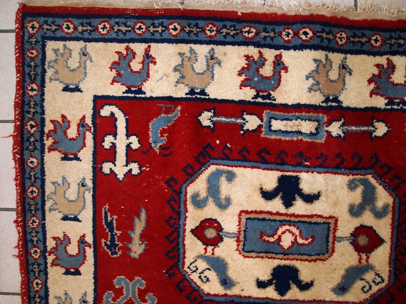Russian Handmade Antique Caucasian Kazak Rug, 1970s, 1C521 For Sale