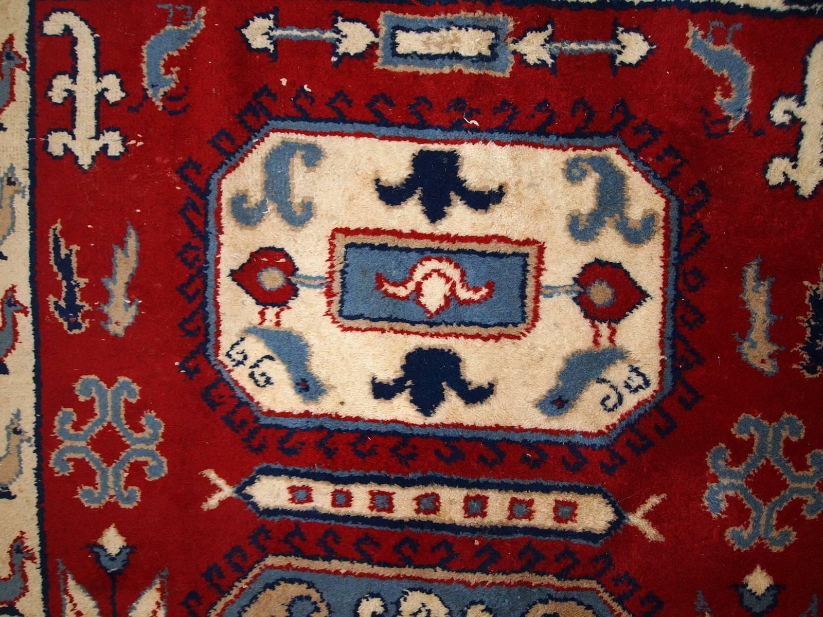 Hand-Knotted Handmade Antique Caucasian Kazak Rug, 1970s, 1C521 For Sale