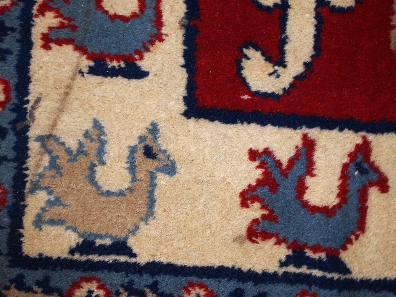 Laine Tapis caucasien ancien Kazak fait à la main, 1970, 1C521 en vente