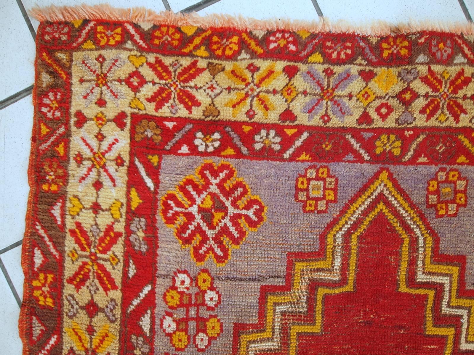 Hand-Knotted Handmade Antique Turkish Anatolian Rug, 1920s