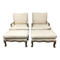 Set of Four Kreiss Collection Bergere Armchairs with Ottomans