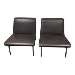 Pair of Bernhardt CP2 Leather and Chrome Lounge Chairs