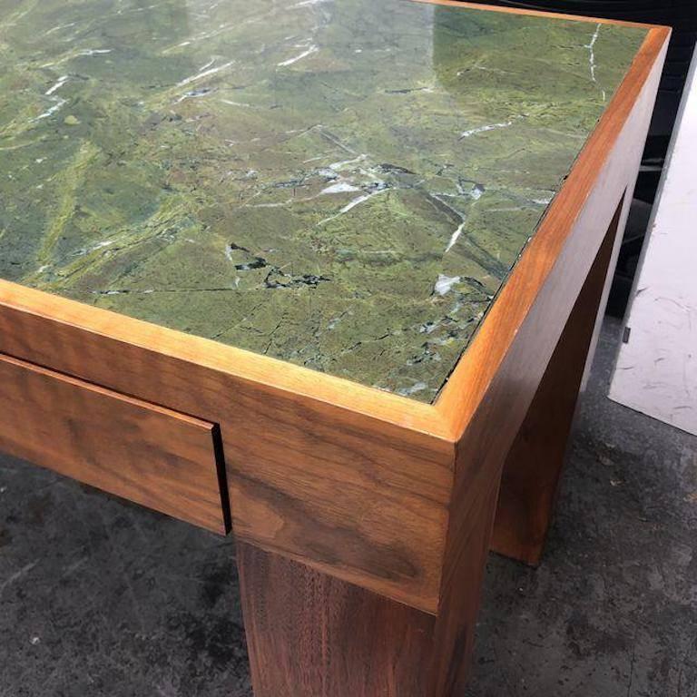 Modern Custom Walnut and Green Stone Top Writing Desk