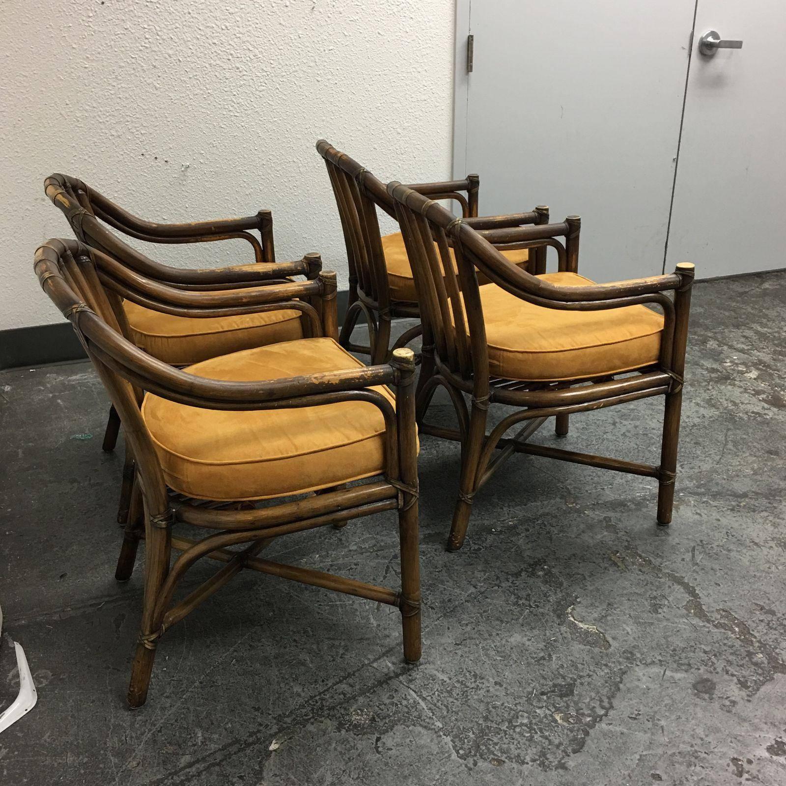 Mid-Century Modern Set of Four McGuire Bamboo Barrel Chairs
