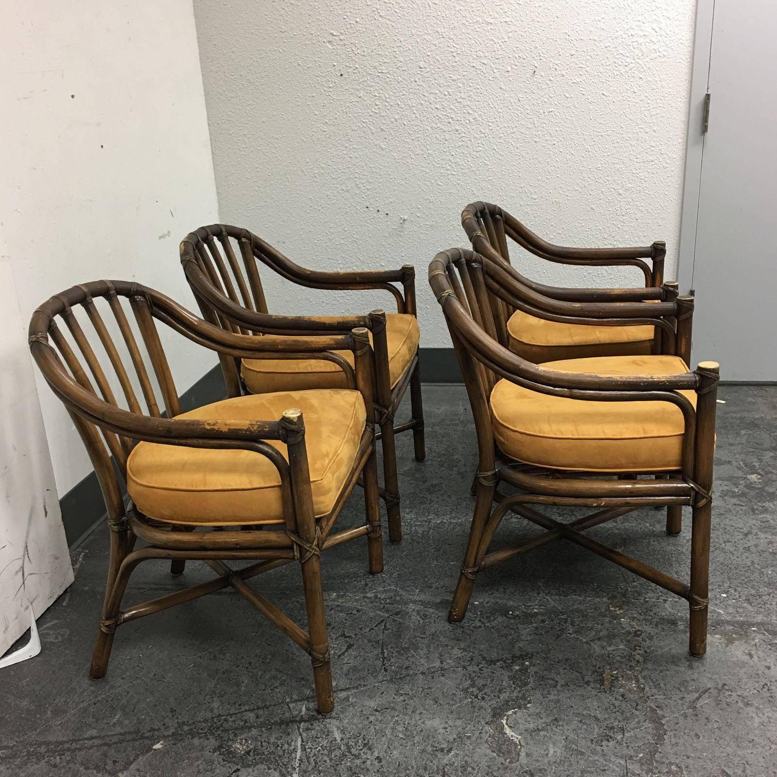 American Set of Four McGuire Bamboo Barrel Chairs