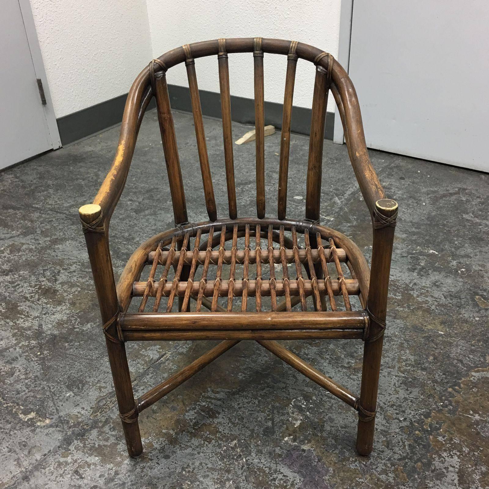 Set of Four McGuire Bamboo Barrel Chairs In Fair Condition In San Francisco, CA