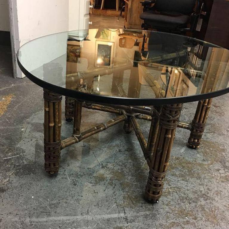 Late 20th Century McGuire Bamboo and Glass Coffee Table