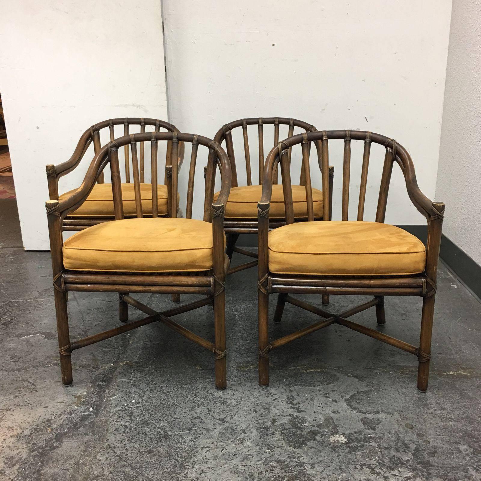 Late 20th Century McGuire Bamboo Barrel Chairs, Set of Four