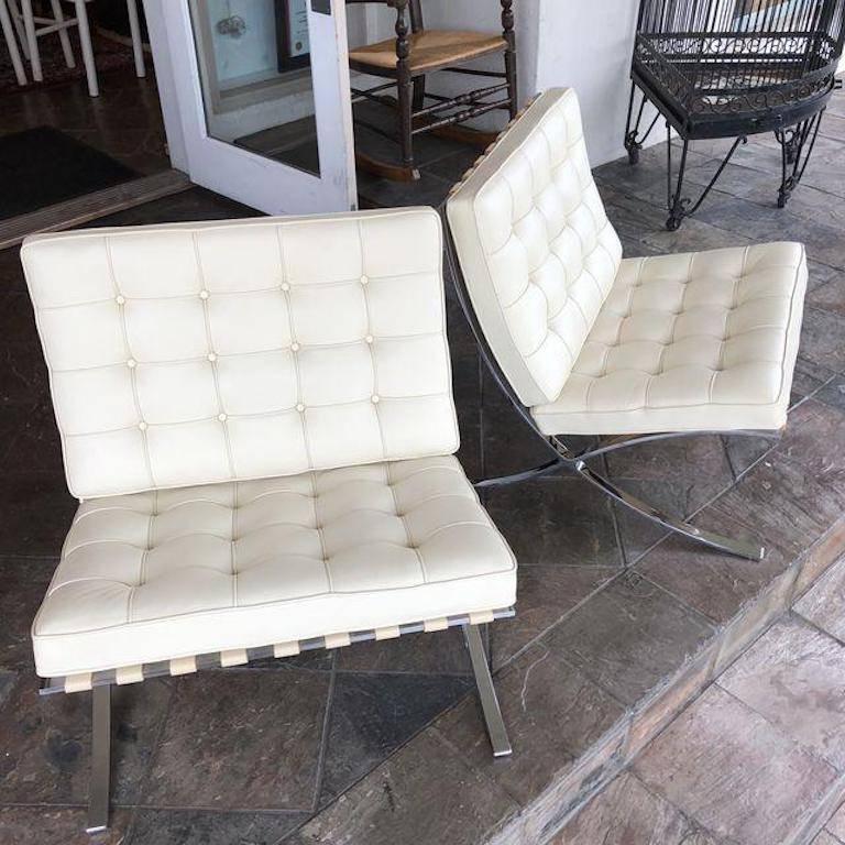Mid-Century Modern Knoll Barcelona Leather Chairs, Pair