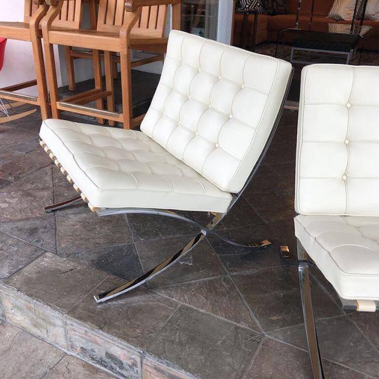 Italian Knoll Barcelona Leather Chairs, Pair