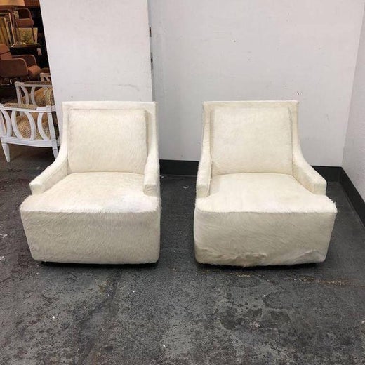 New Pair of Barbara Barry Scoop Swivel Cowhide Chairs for HBF at 1stDibs